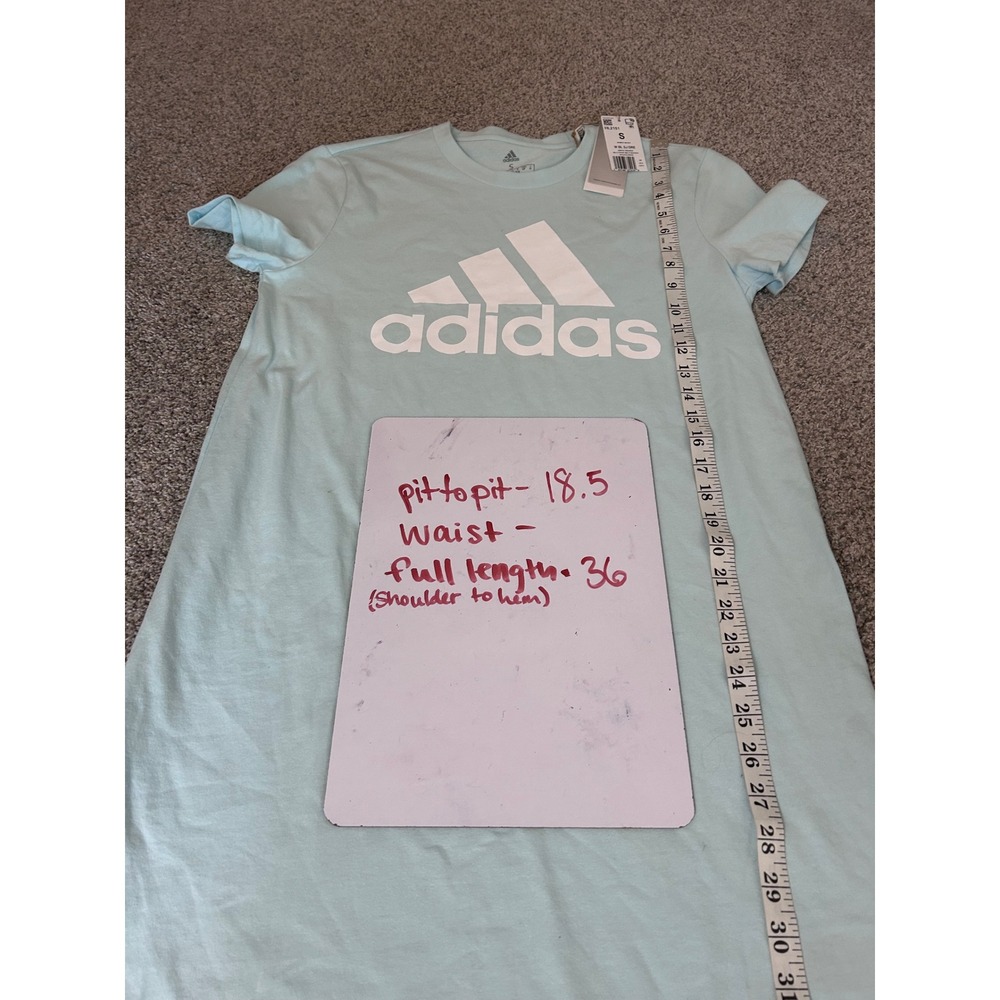 Adidas Womens Essentials Logo T-Shirt Dress Light Blue White HL2151 Small NWT - Picture 4 of 4